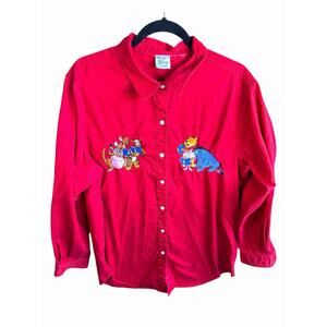 Vintage Disney Pooh Shirt L Red Embroidered Tigger Eeyore Piglet Music